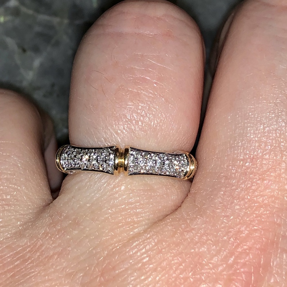 Genuine Diamond Pave Bamboo ring in 14kt yellow gold size 8